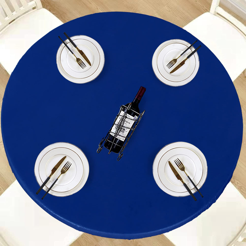 LUSHVIDA Round Tablecloth blue model front view on a round table