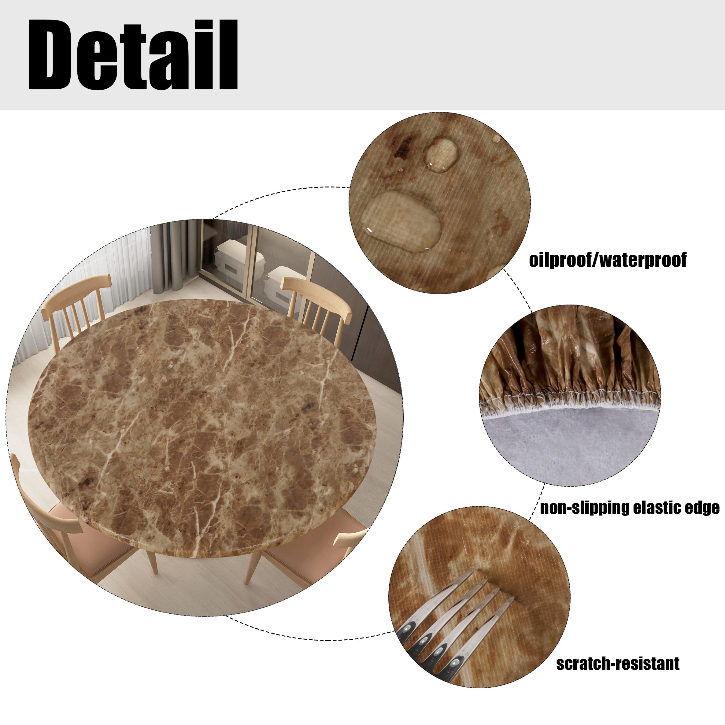 LUSHVIDA Round Tablecloth Brown Marble with food setup