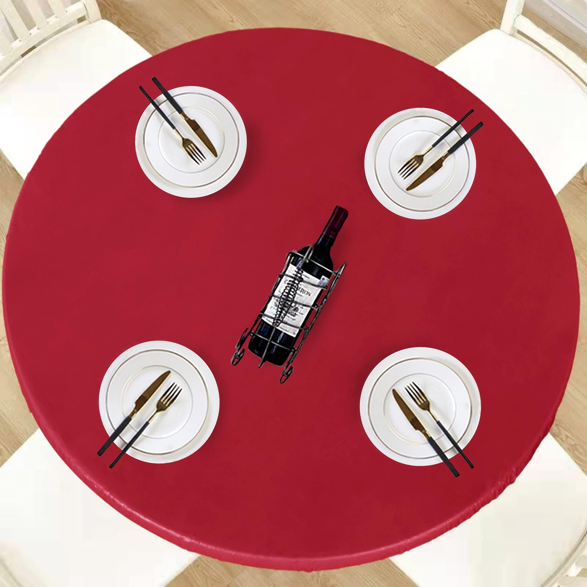 LUSHVIDA Round Tablecloth front view in red