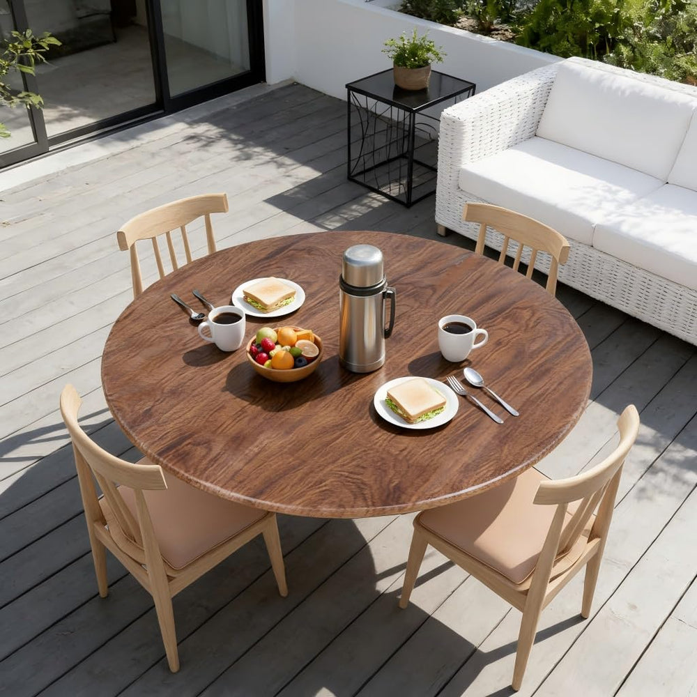LUSHVIDA Round Tablecloth Oak on a dining table