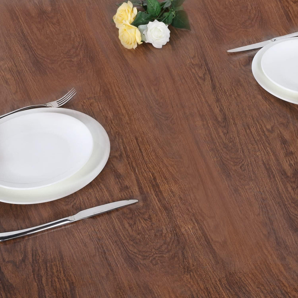 LUSHVIDA Round Tablecloth Oak showing waterproof feature
