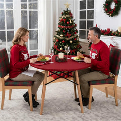 LUSHVIDA Round Tablecloth showing snug fit on table