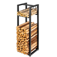 LUSHZOO Firewood Rack Indoor Outdoor front view with black finish