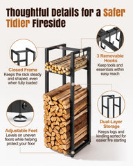 LUSHZOO Firewood Rack with adjustable feet for stability