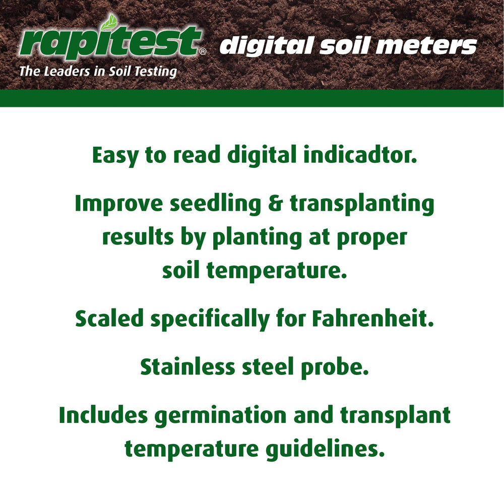 Luster Leaf Digital Soil Thermometer in garden soil, measuring temperature
