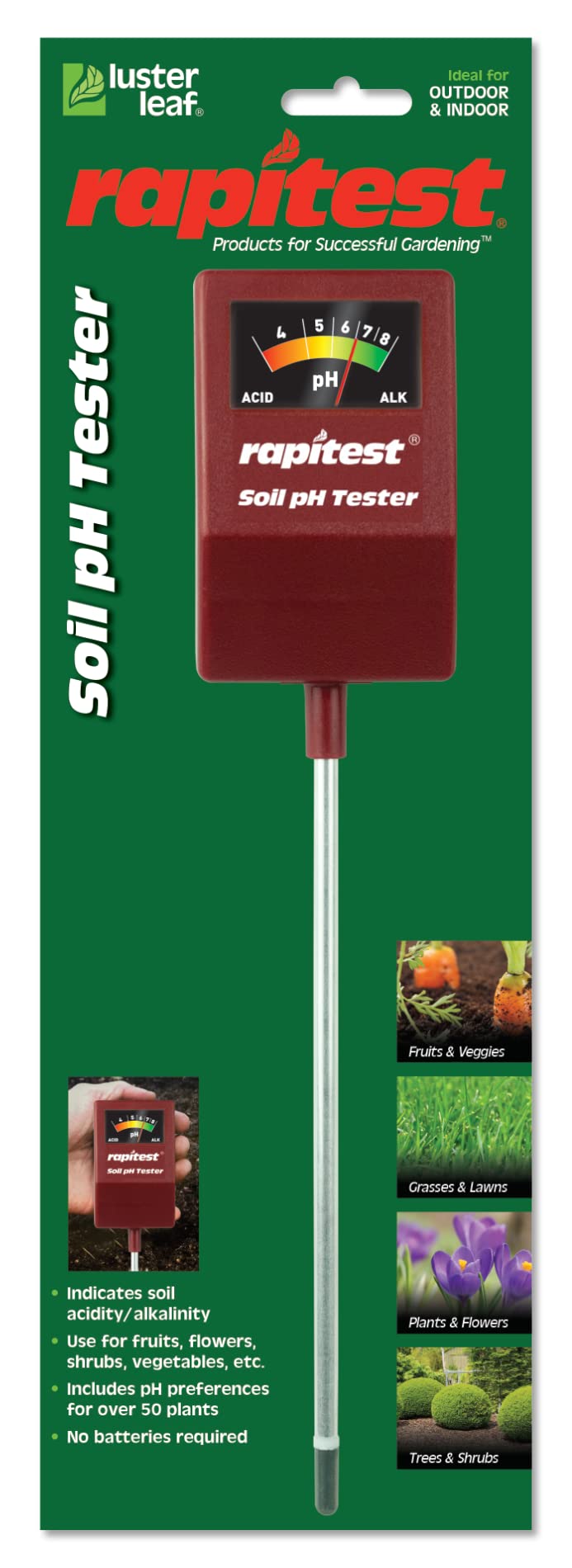 Luster Leaf Soil pH Tester front view in steel