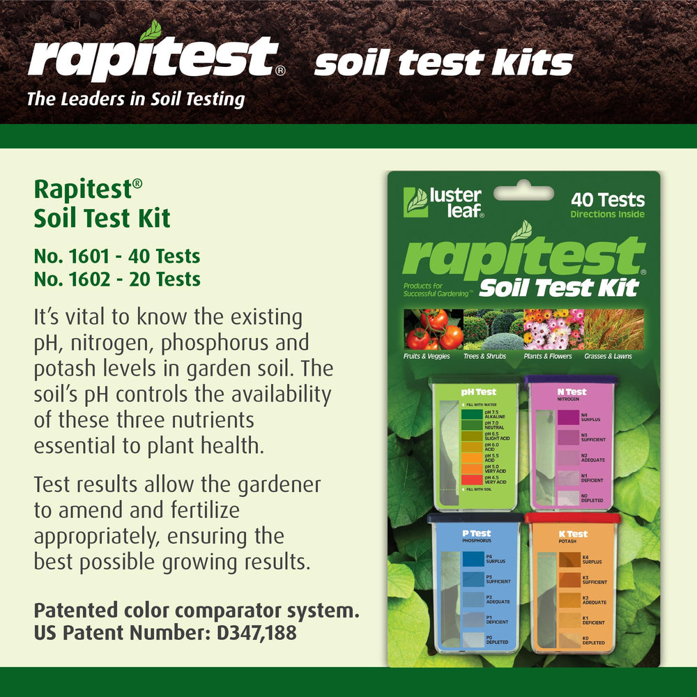 Luster Leaf Soil Test Kit components including capsules and instructions