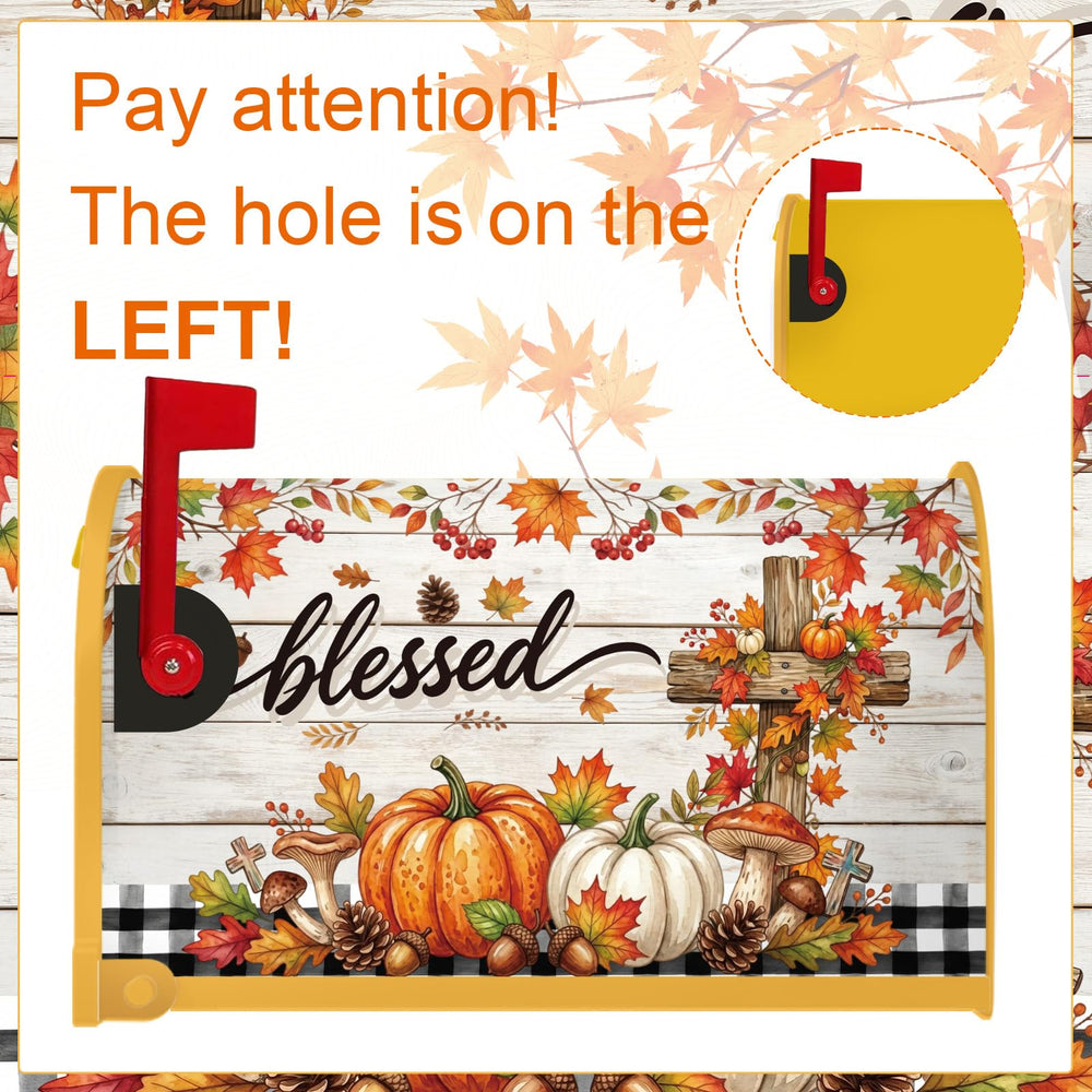Luvsweets Fall Mailbox Cover in a yard during autumn