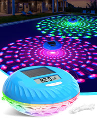 LuxBlue Floating Solar Pool Thermometer front view with dynamic lighting