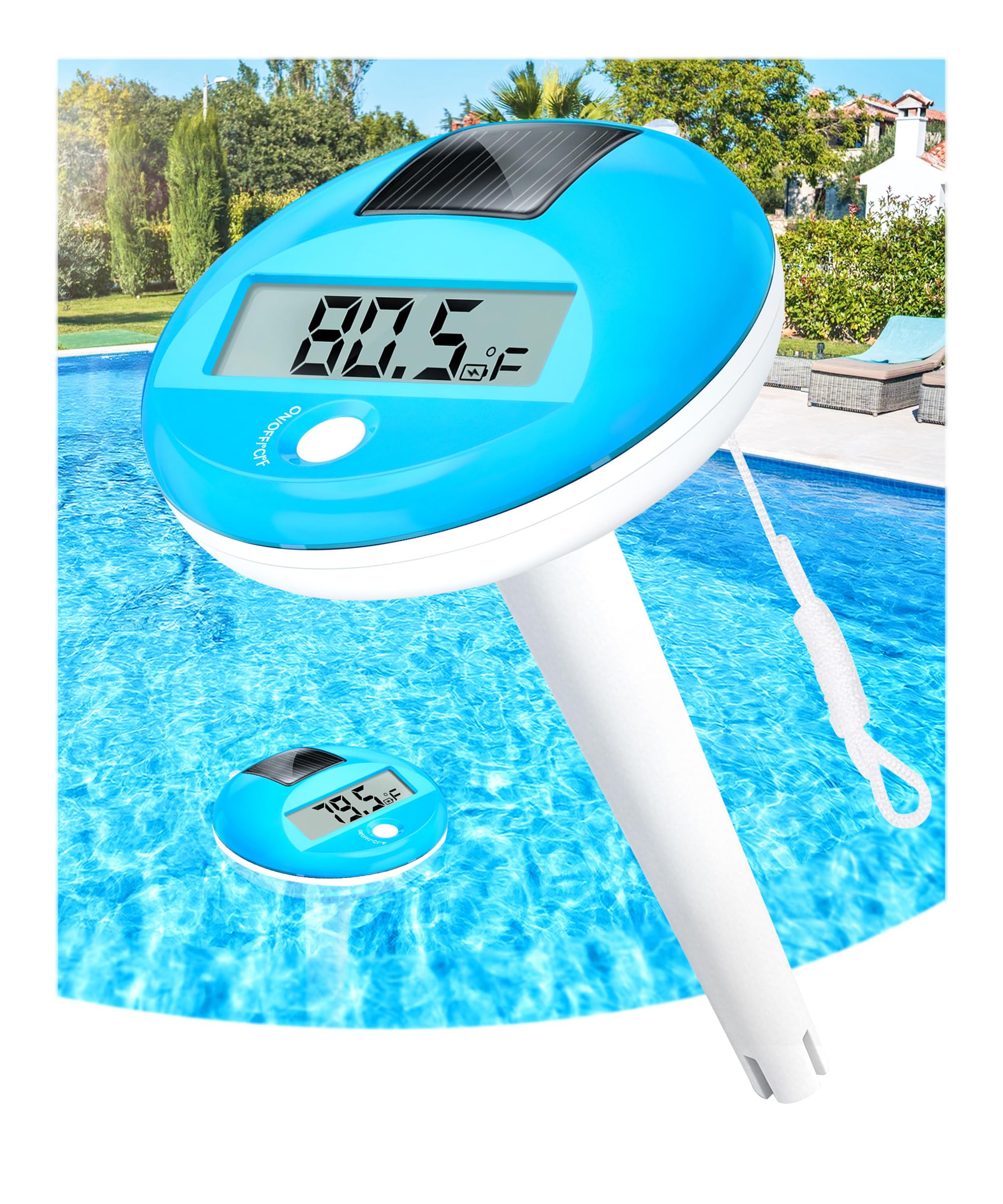 LuxBlue Floating Solar Pool Thermometer front view with LCD display