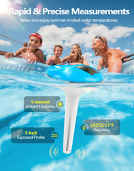 LuxBlue Floating Solar Pool Thermometer in a swimming pool