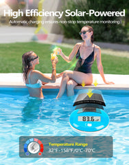 LuxBlue Floating Solar Pool Thermometer side view with tether rope