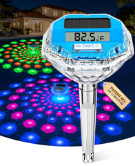LuxBlue Floating Solar Pool Thermometer with light show in pool