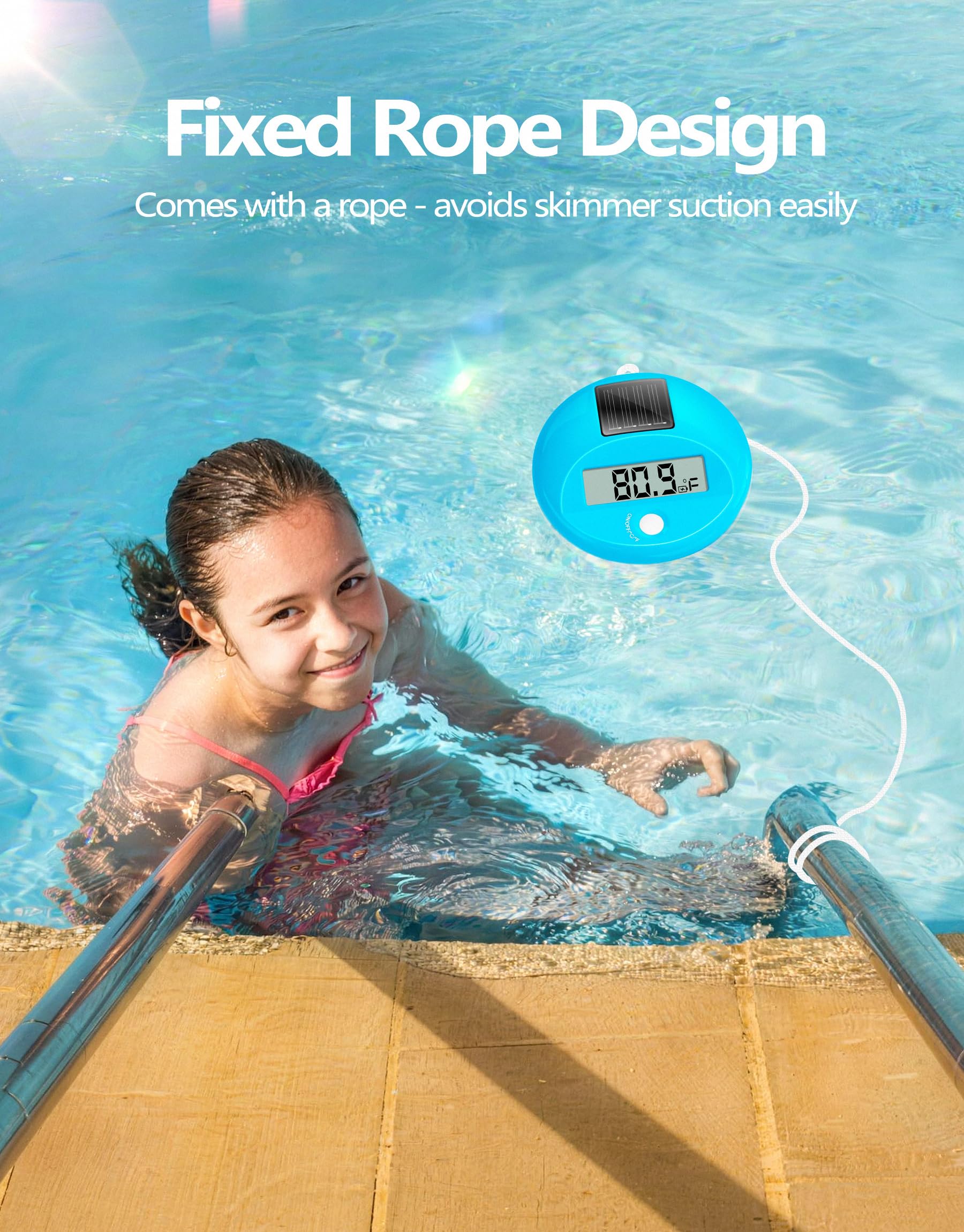 LuxBlue Floating Solar Pool Thermometer with sun reflection