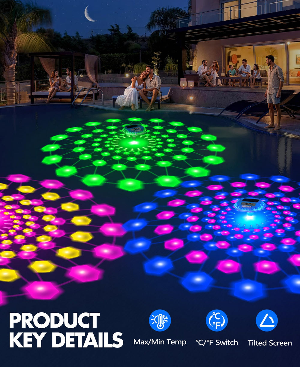 LuxBlue solar pool thermometer charging in sunlight