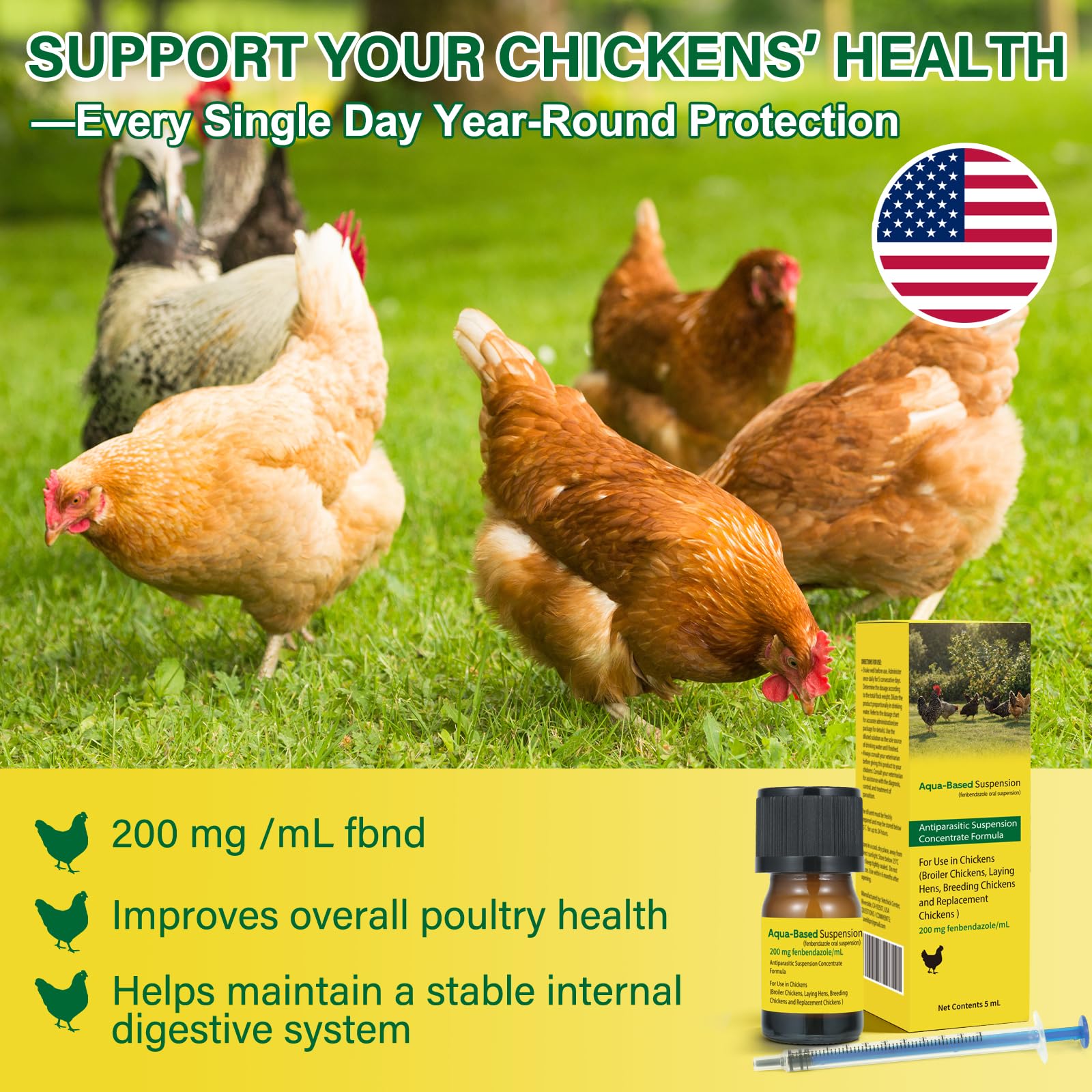 LuxeVib Dewormer Liquid for Chickens 5 mL bottle side view