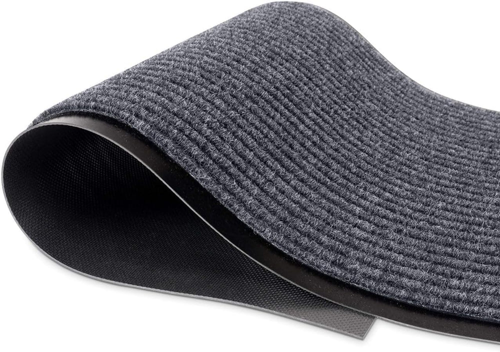 LuxUrux 3'x5' commercial door mat front view in striped gray