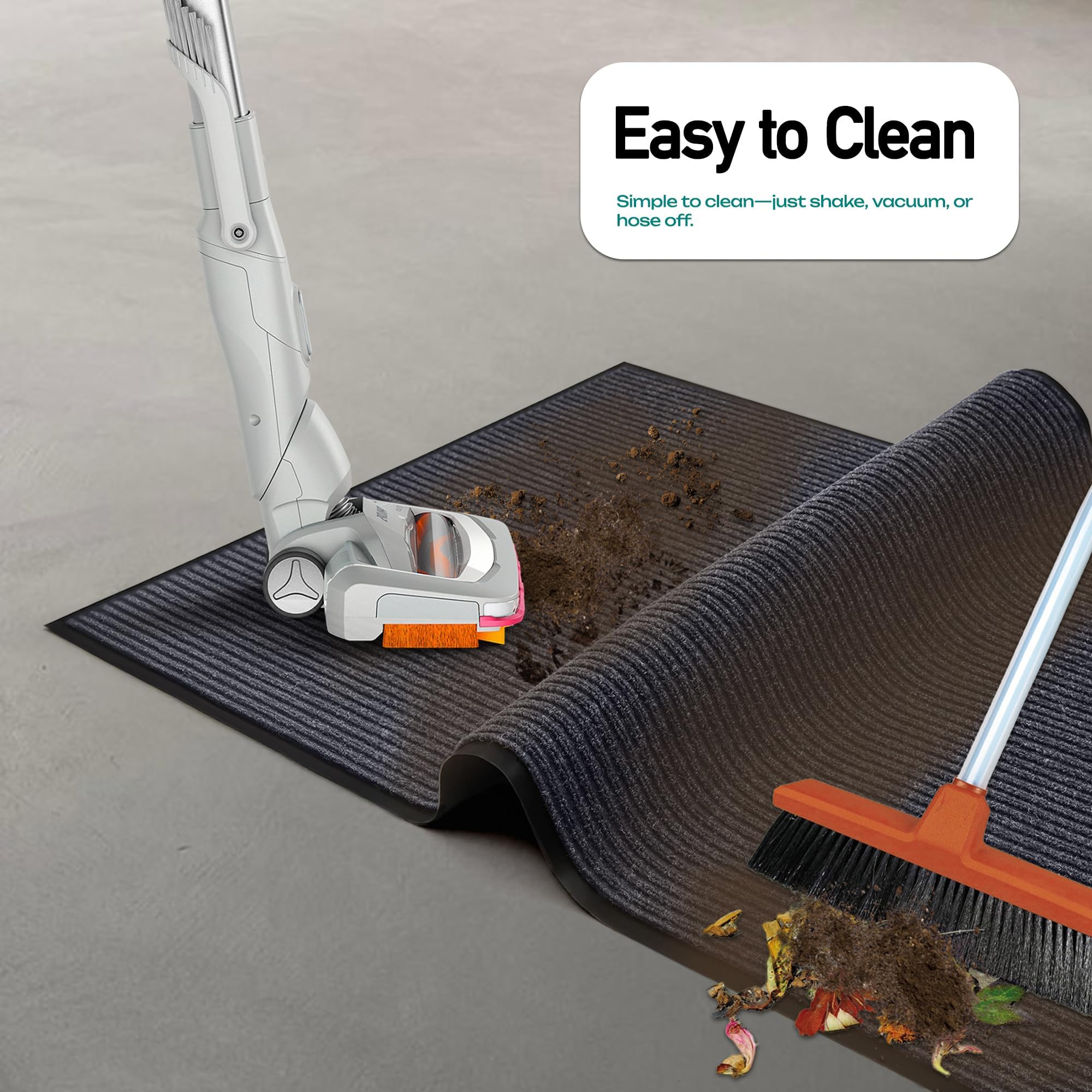 LuxUrux 3'x5' door mat showing dirt and moisture absorption