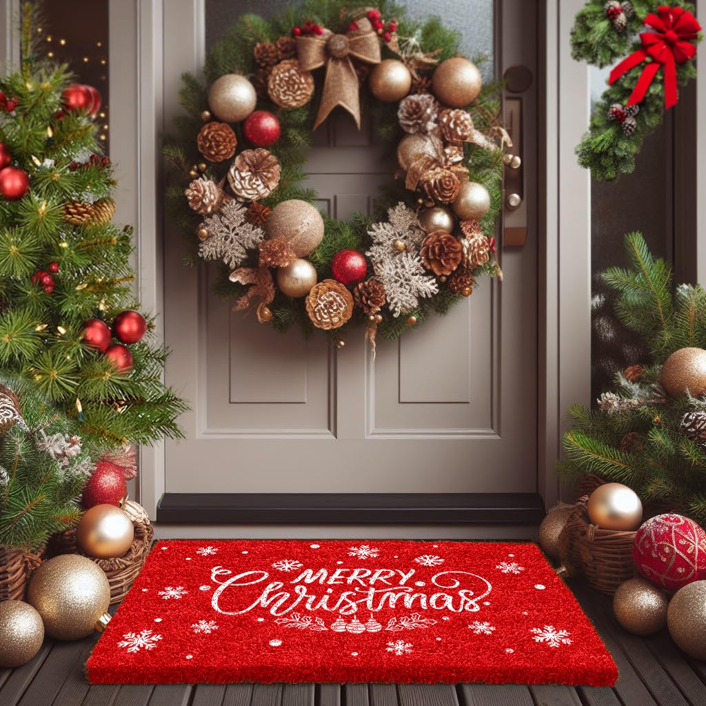 LuxUrux Christmas Door Mat outdoor front view with Merry Christmas design
