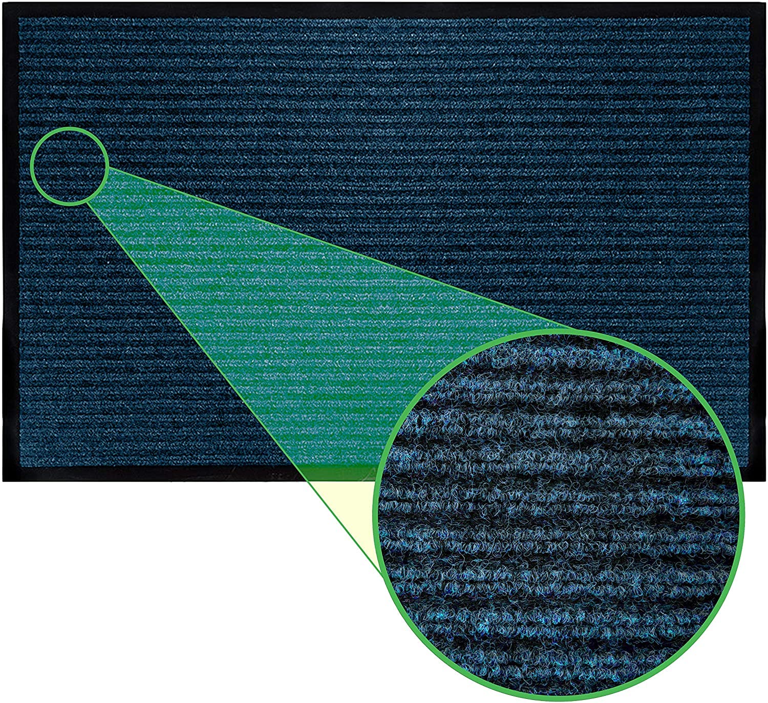 LuxUrux Durable Rubber Door Mat front view, striped blue design