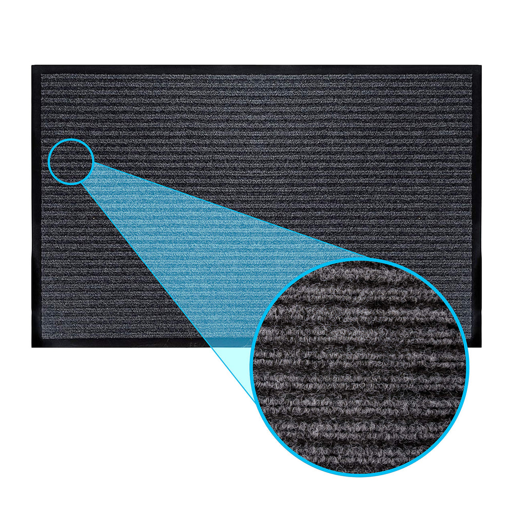 LuxUrux Durable Rubber Door Mat front view, Striped Gray