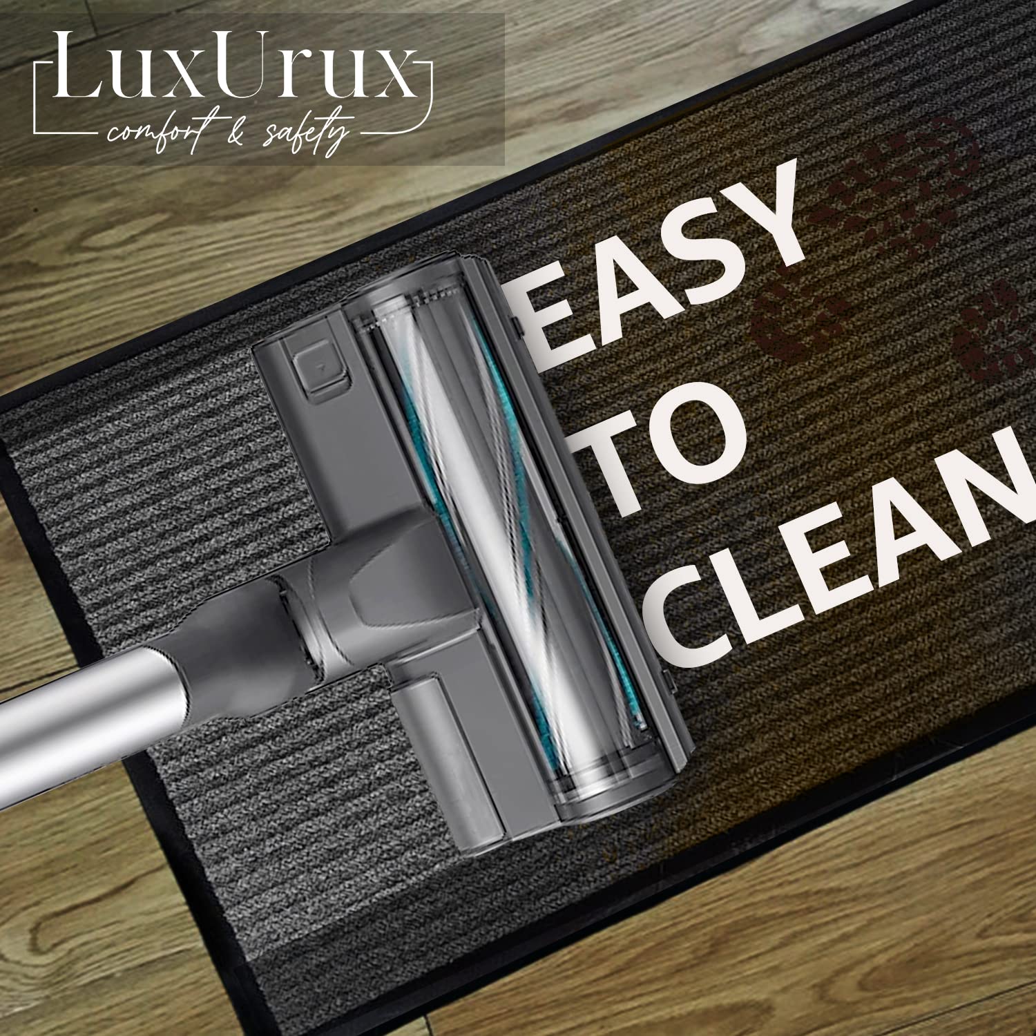 LuxUrux Durable Rubber Door Mat showing moisture retention feature