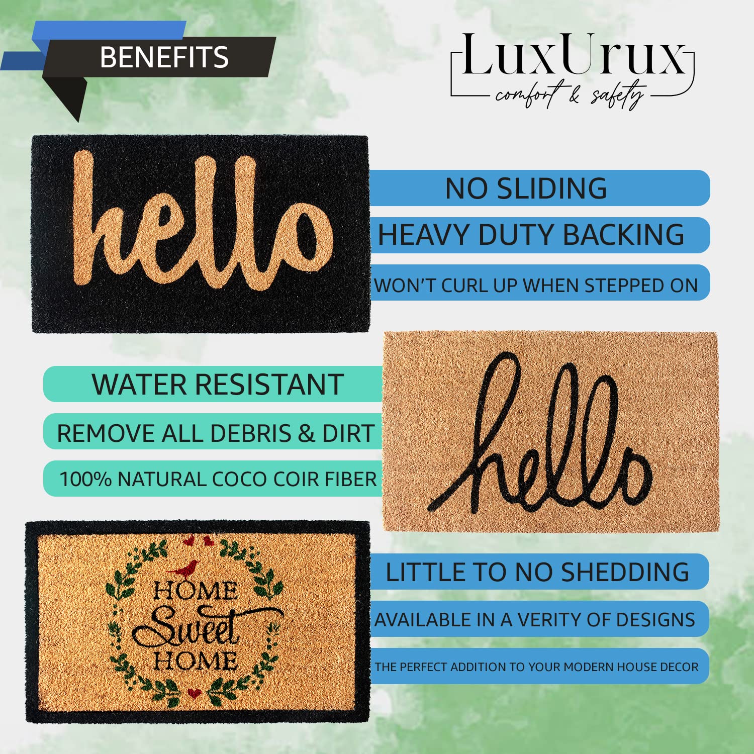 LuxUrux Hello Door Mat placed at a front door