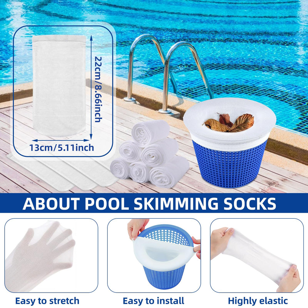 LUYI Pool Skimmer Socks showing effective debris capture