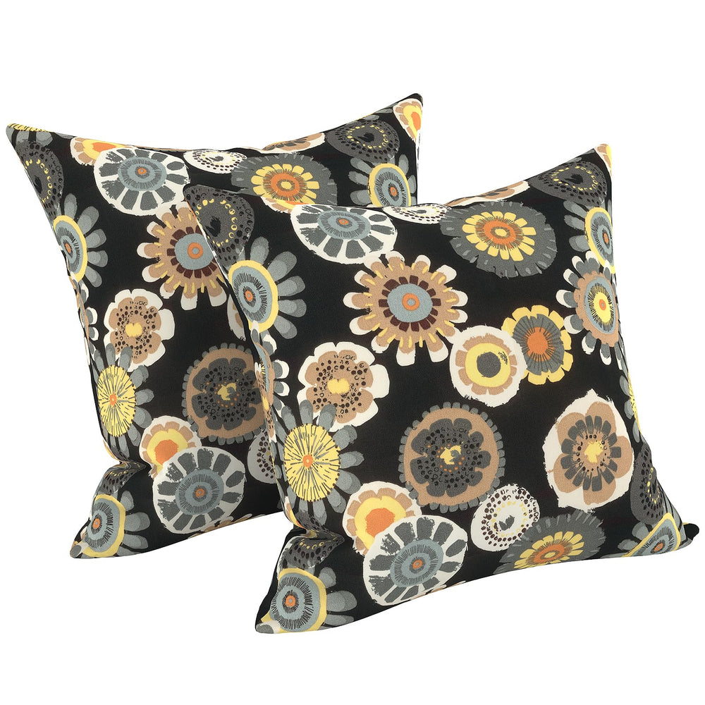 LVTXIII 18x18 inch outdoor pillow cover in black and yellow Crosby pattern front view