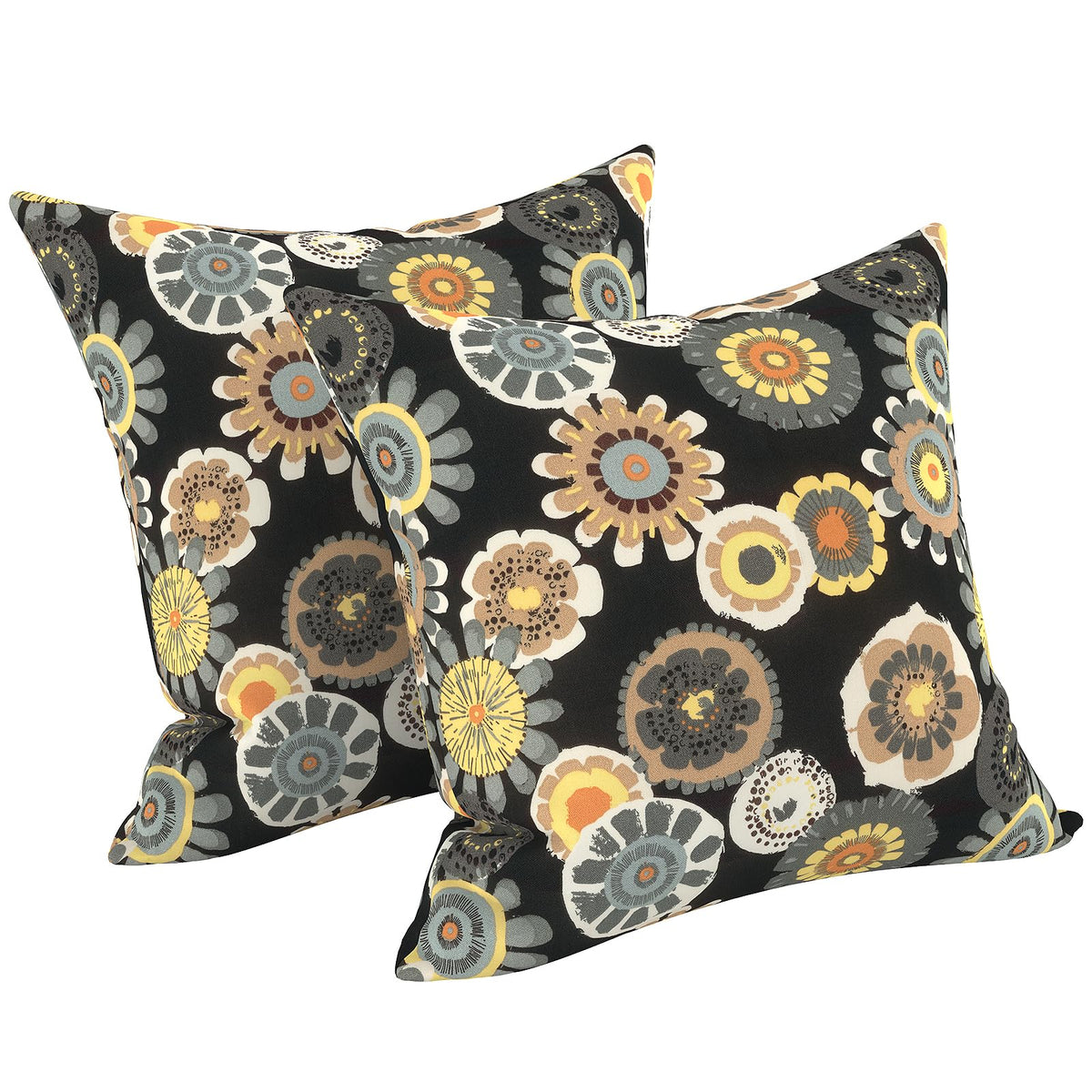 LVTXIII 18x18 inch outdoor pillow cover in black and yellow Crosby pattern front view