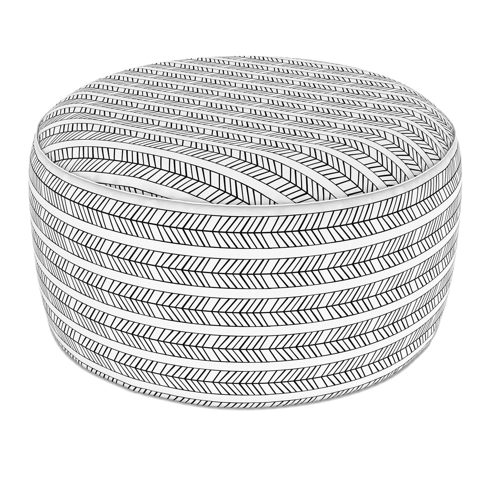 LVTXIII Inflatable Ottoman Pouf round design in herringbone pattern
