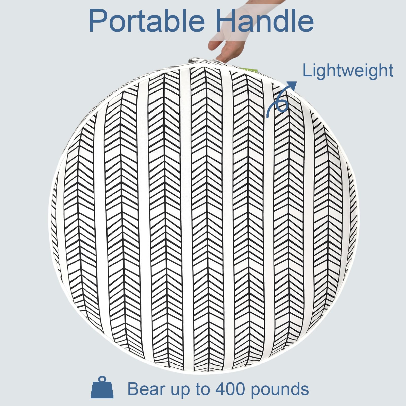 LVTXIII Inflatable Ottoman Pouf showing handle for portability