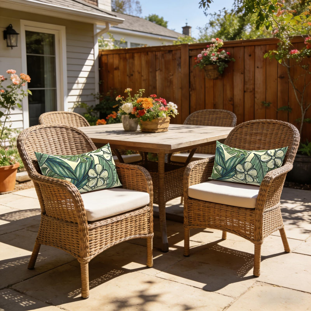 LVTXIII lumbar pillow cover displayed on patio sofa