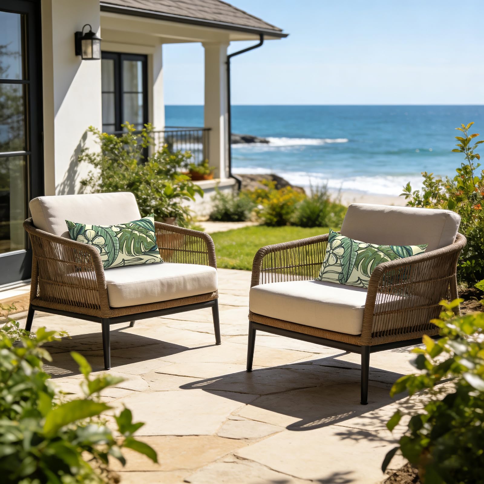 LVTXIII lumbar pillow cover in garden setting