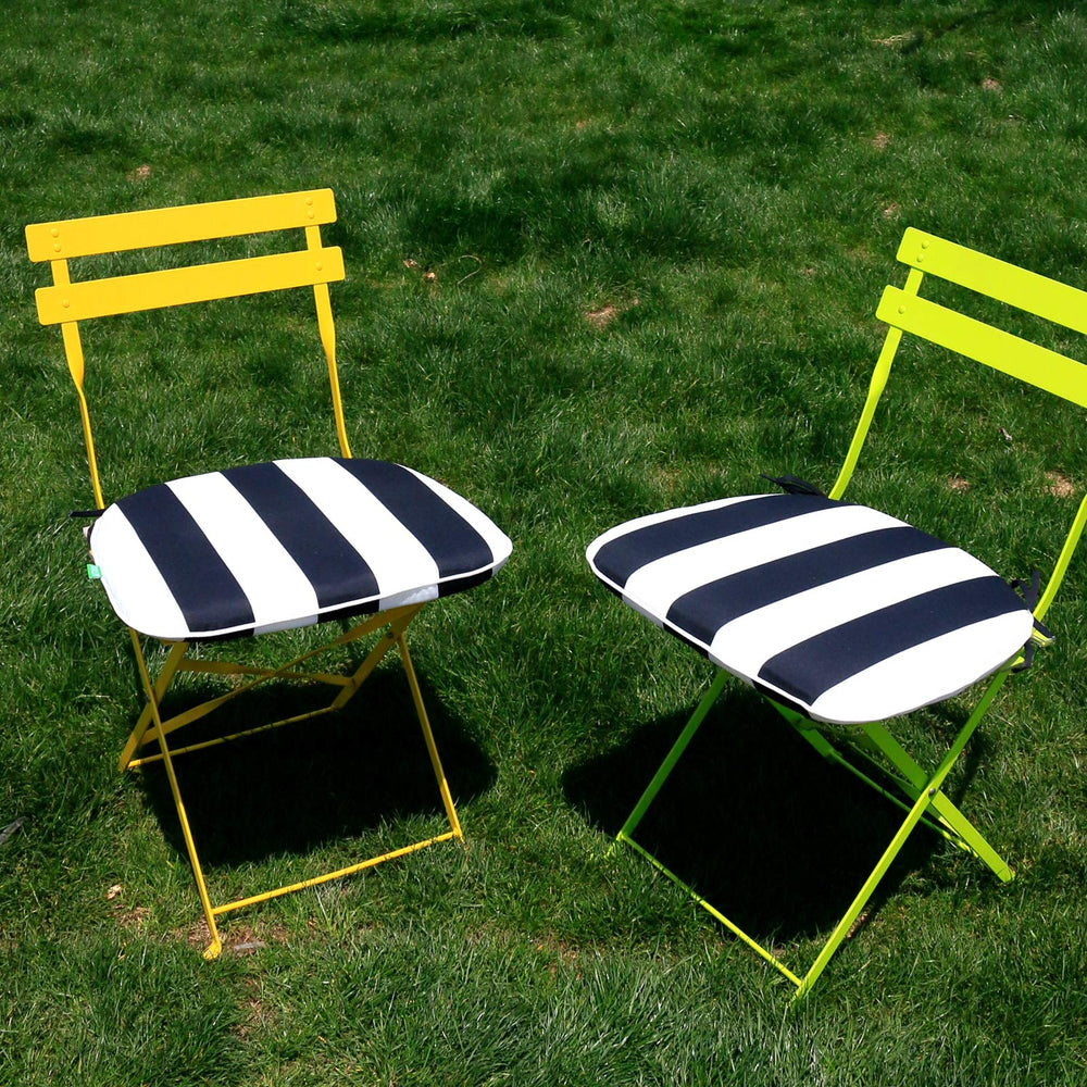 LVTXIII outdoor chair cushions displayed on a garden chair
