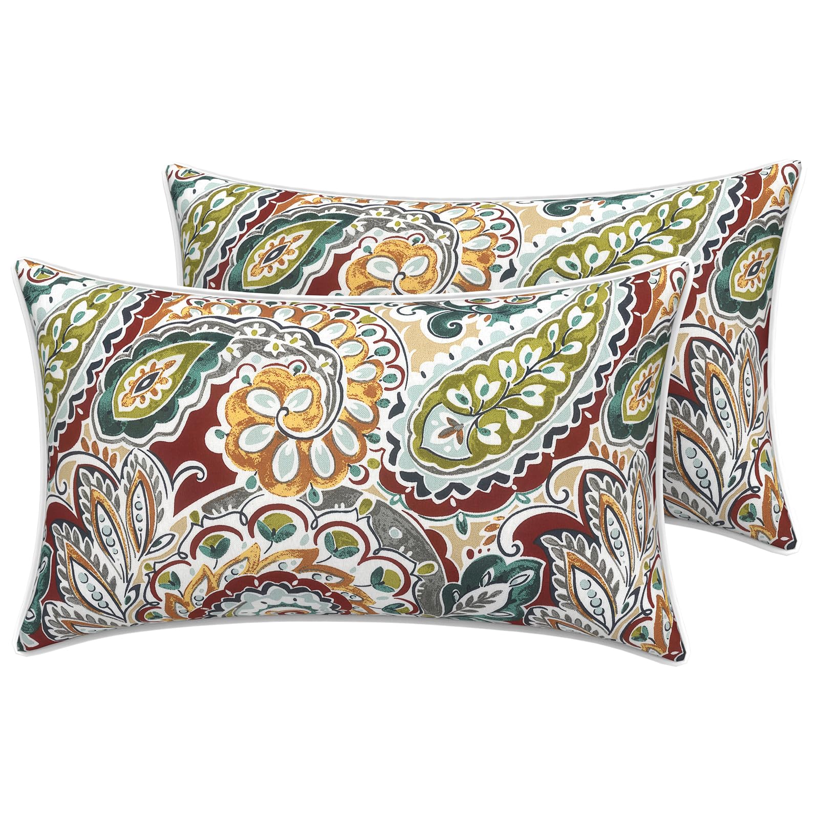 LVTXIII Outdoor Lumbar Pillow Cover front view in vibrant paisley