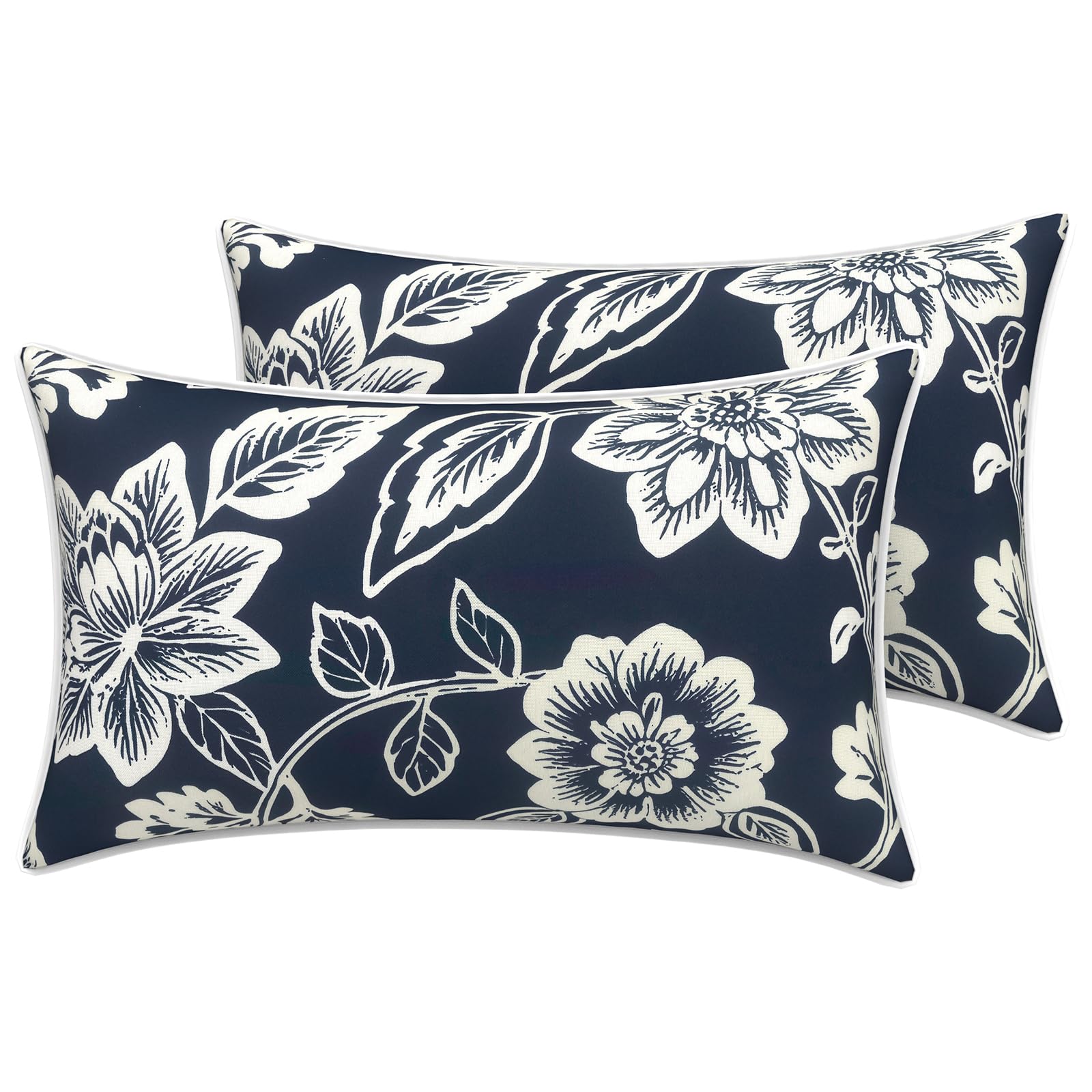 LVTXIII outdoor lumbar pillow cover in Elegant Vines Navy front view