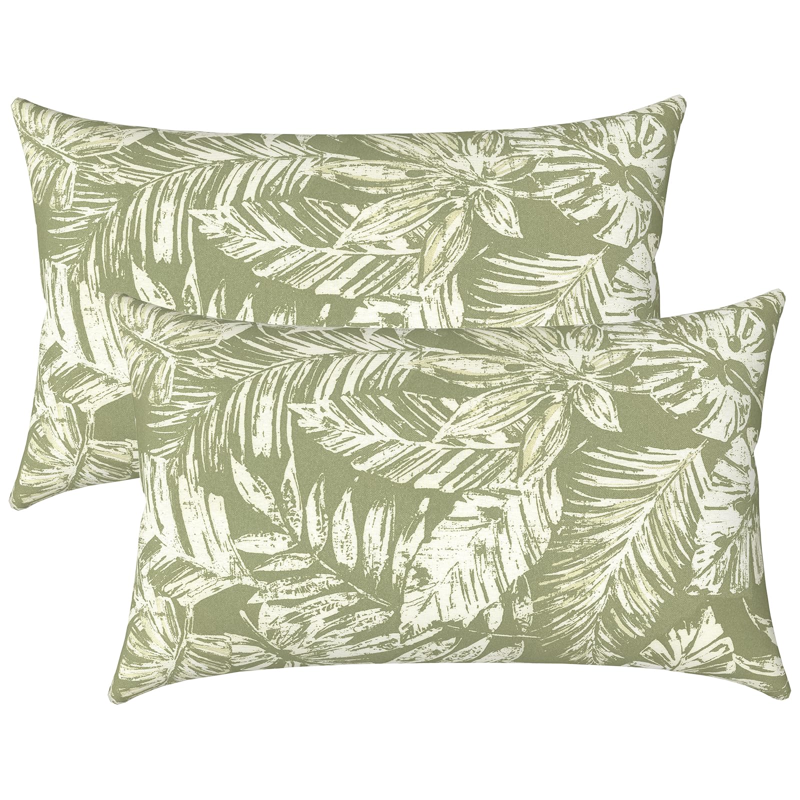 LVTXIII Outdoor Lumbar Pillow Cover in Tropical Leaf Green, front view