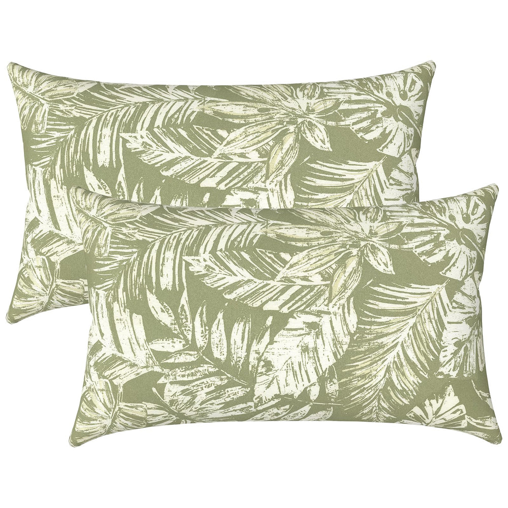 LVTXIII Outdoor Lumbar Pillow Cover in Tropical Leaf Green, front view