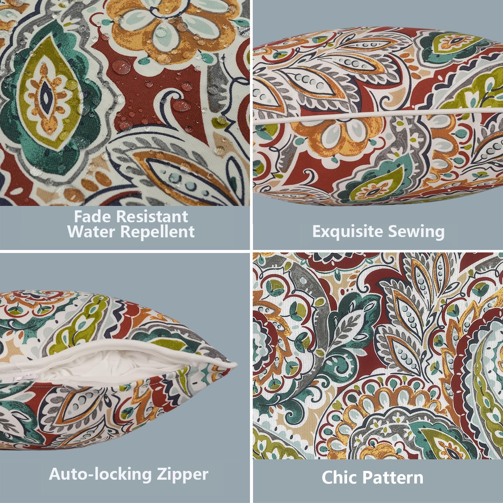 LVTXIII Outdoor Lumbar Pillow Cover in vibrant paisley pattern