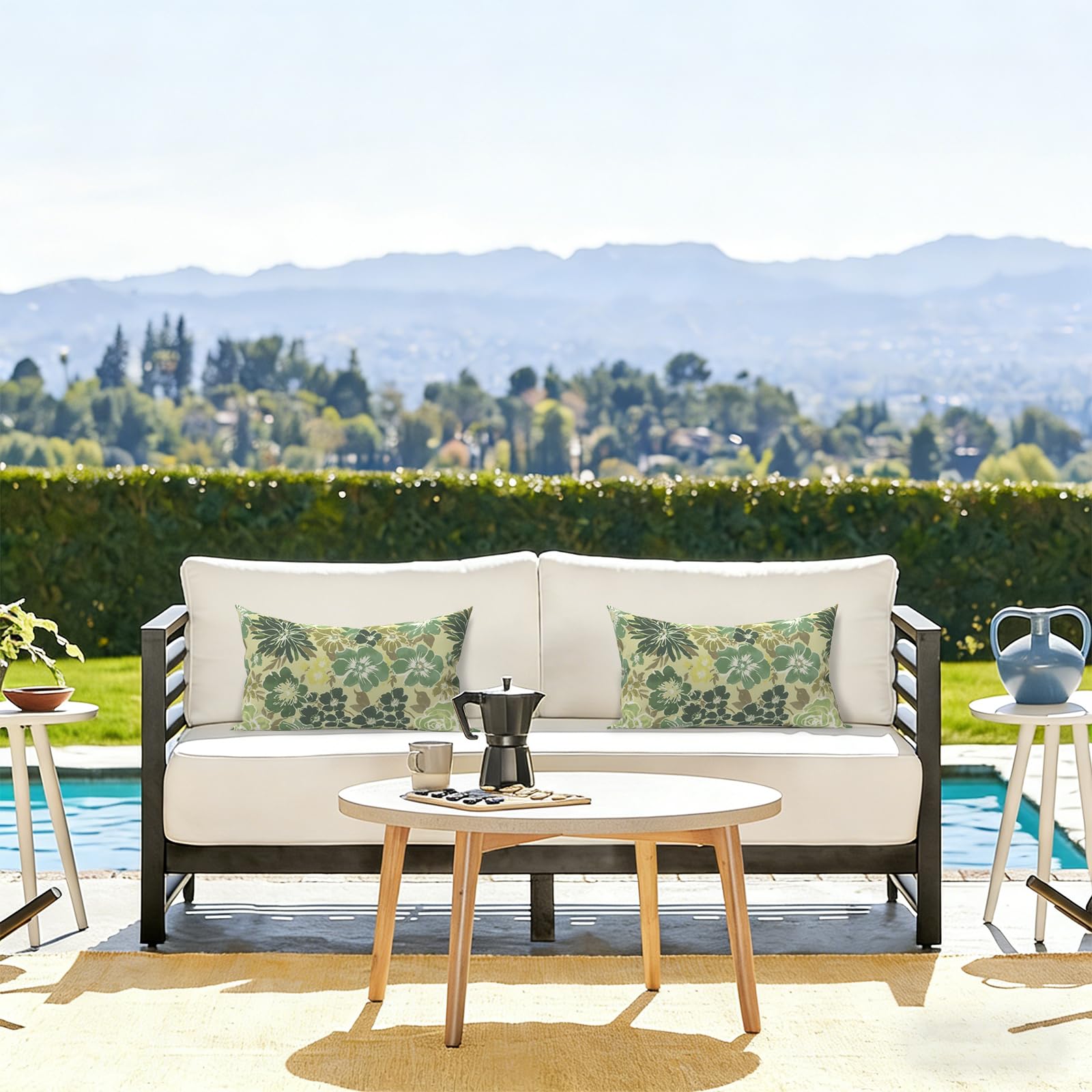 LVTXIII Outdoor Lumbar Pillow Cover on a patio chair