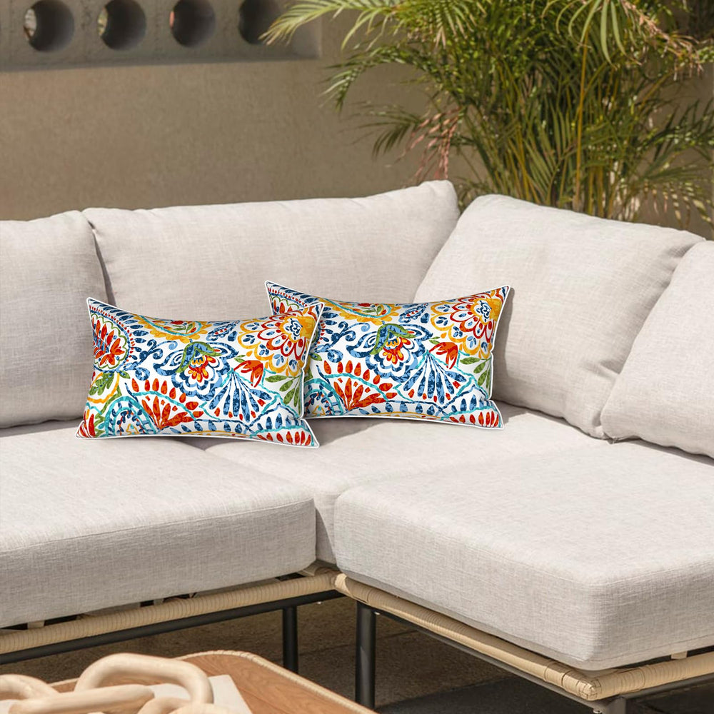 LVTXIII Outdoor Lumbar Pillow Cover on garden bench