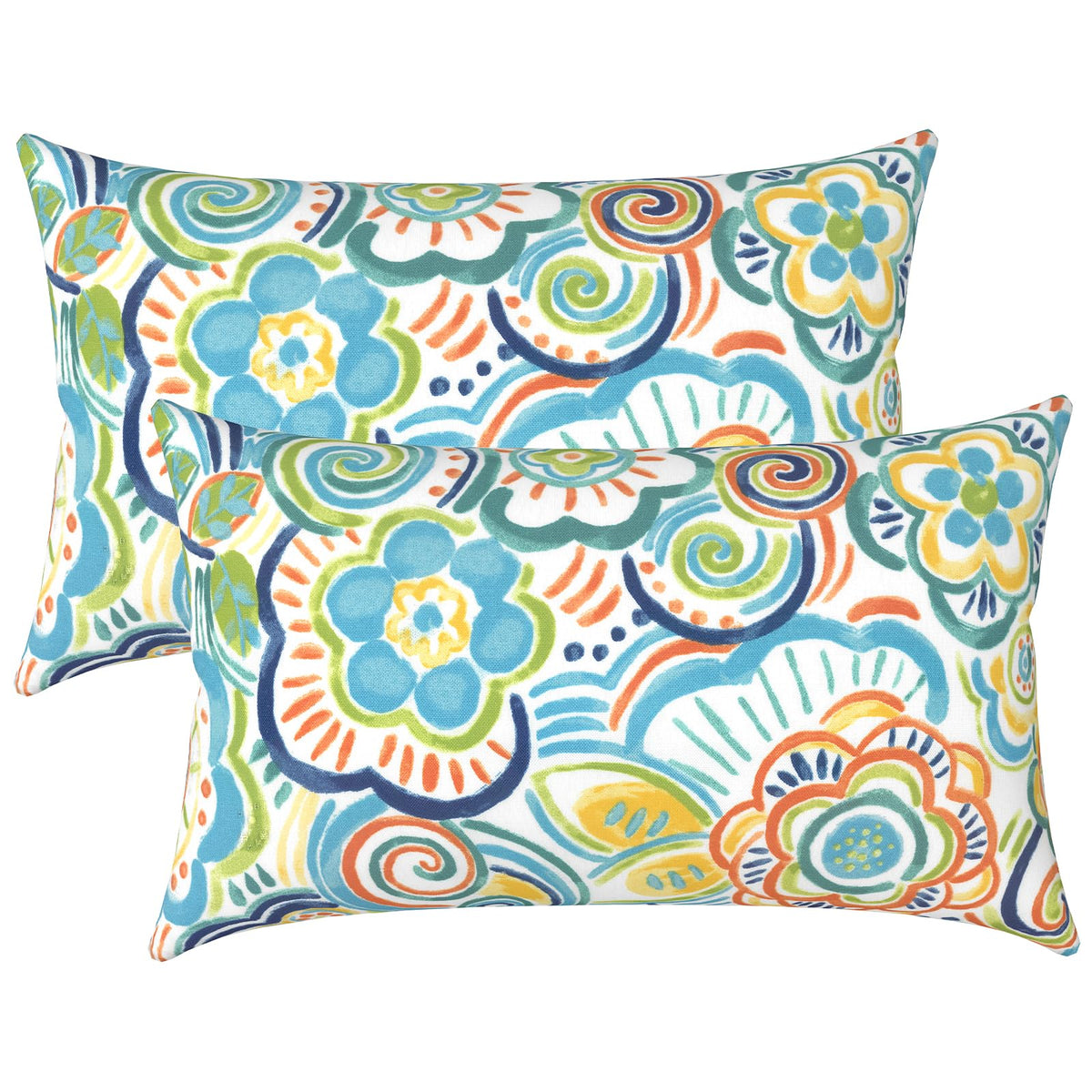 LVTXIII outdoor lumbar pillow cover set of 2 in flower blue design