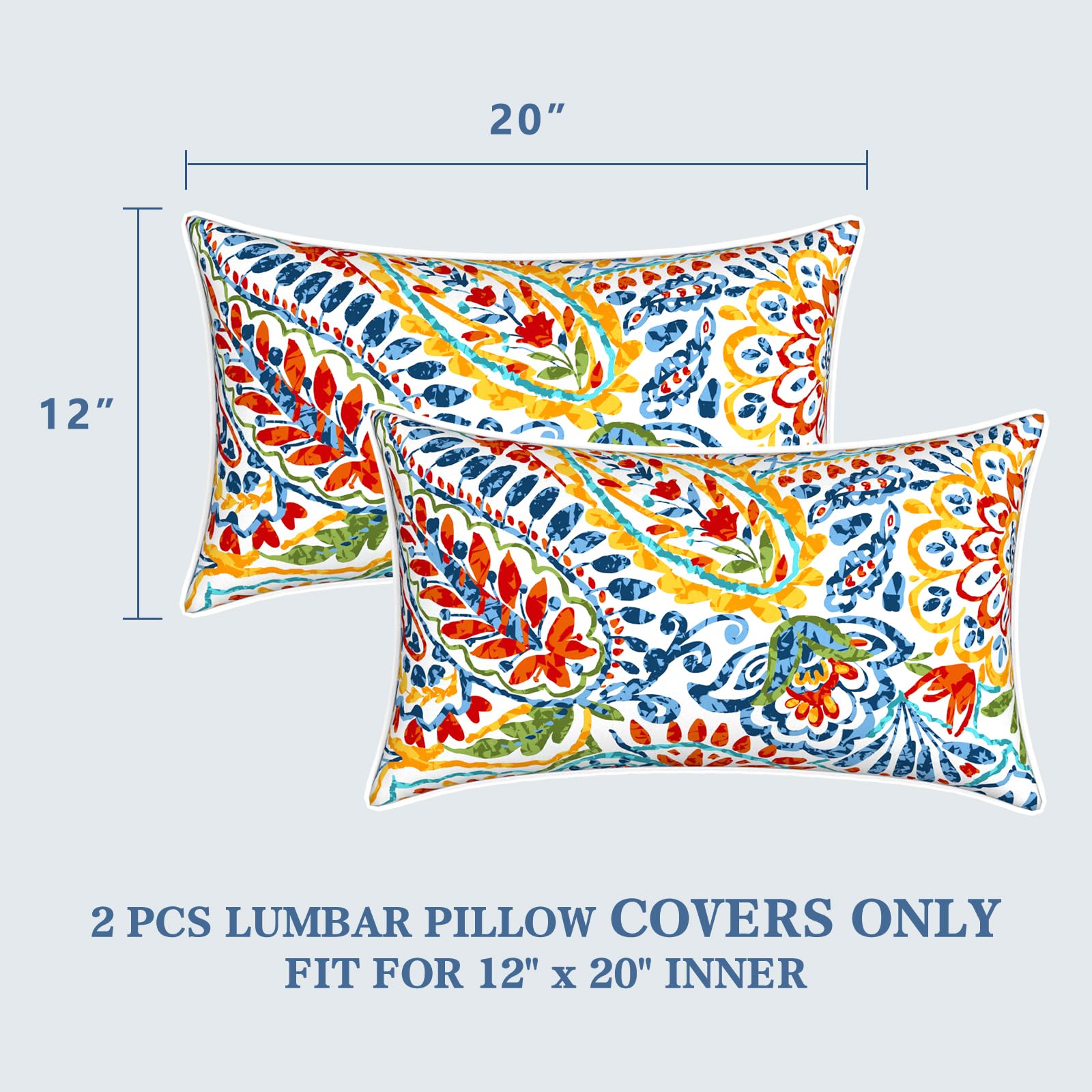 LVTXIII Outdoor Lumbar Pillow Covers arranged on patio furniture