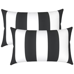 LVTXIII Outdoor Lumbar Pillow front view in Cabana Black