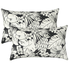 LVTXIII Outdoor Lumbar Pillow Pack of 2, Tropical Blossom Noir, front view