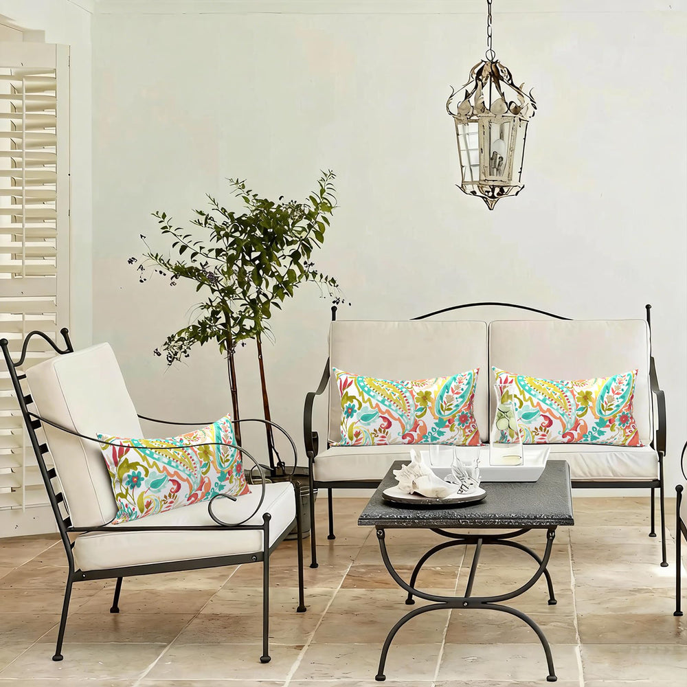 LVTXIII Outdoor Lumbar Pillow side view with floral pattern