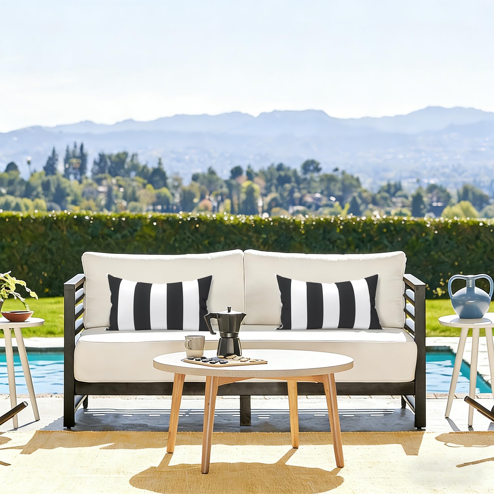 LVTXIII Outdoor Lumbar Pillows on a sofa indoors