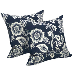 LVTXIII outdoor pillow cover 20x20 inch front view, Elegant Vines Navy