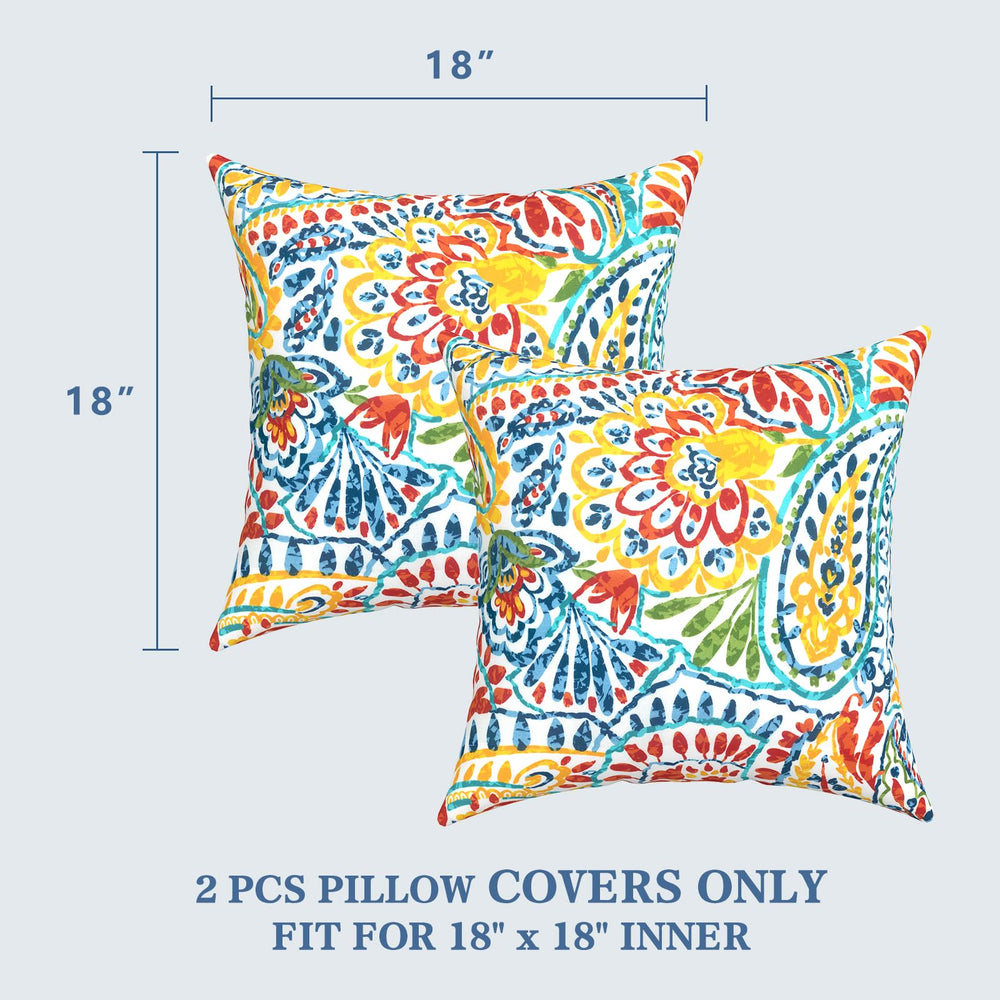 LVTXIII outdoor pillow covers displayed on garden bench